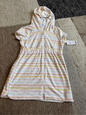 Carter's White Swim Cover-Up with Yellow and Orange Stripes